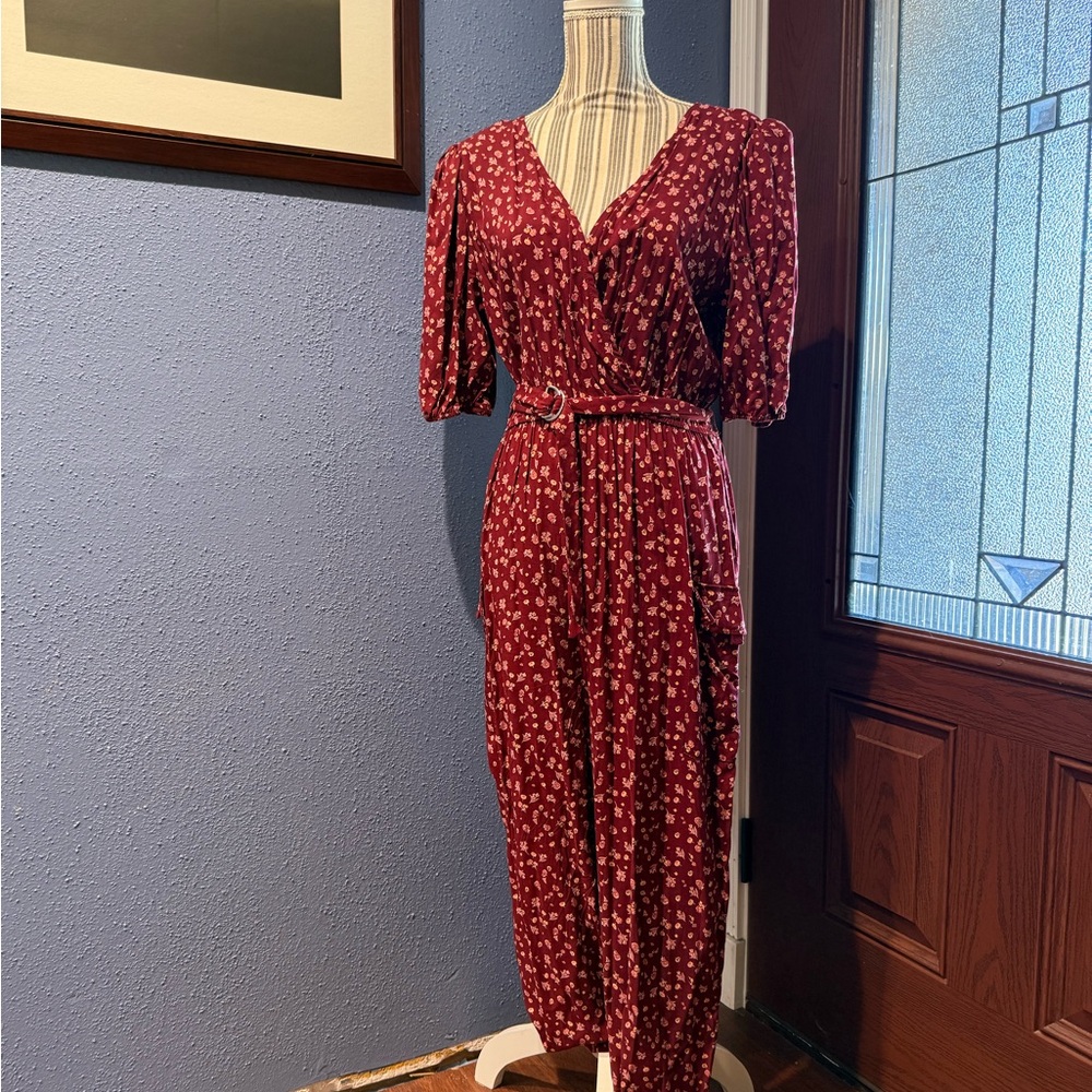 Wild Fable Burgundy Floral Jumpsuit